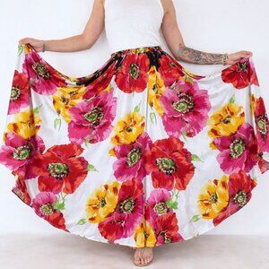 Truly 4 You Maxi Skirt Floral Colorful Elastic Waist Pull On Size Large